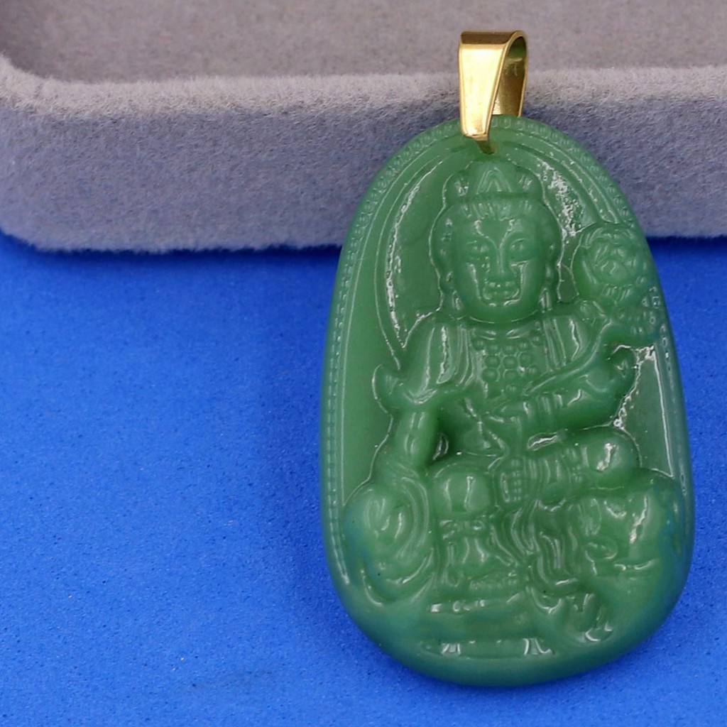 Mặt dây chuyền Bồ Tát Phổ Hiền Đá Tự Nhiên Xanh size lớn 5cm - Phật bản mệnh tuổi Thìn, Tỵ - Tặng kèm móc inox