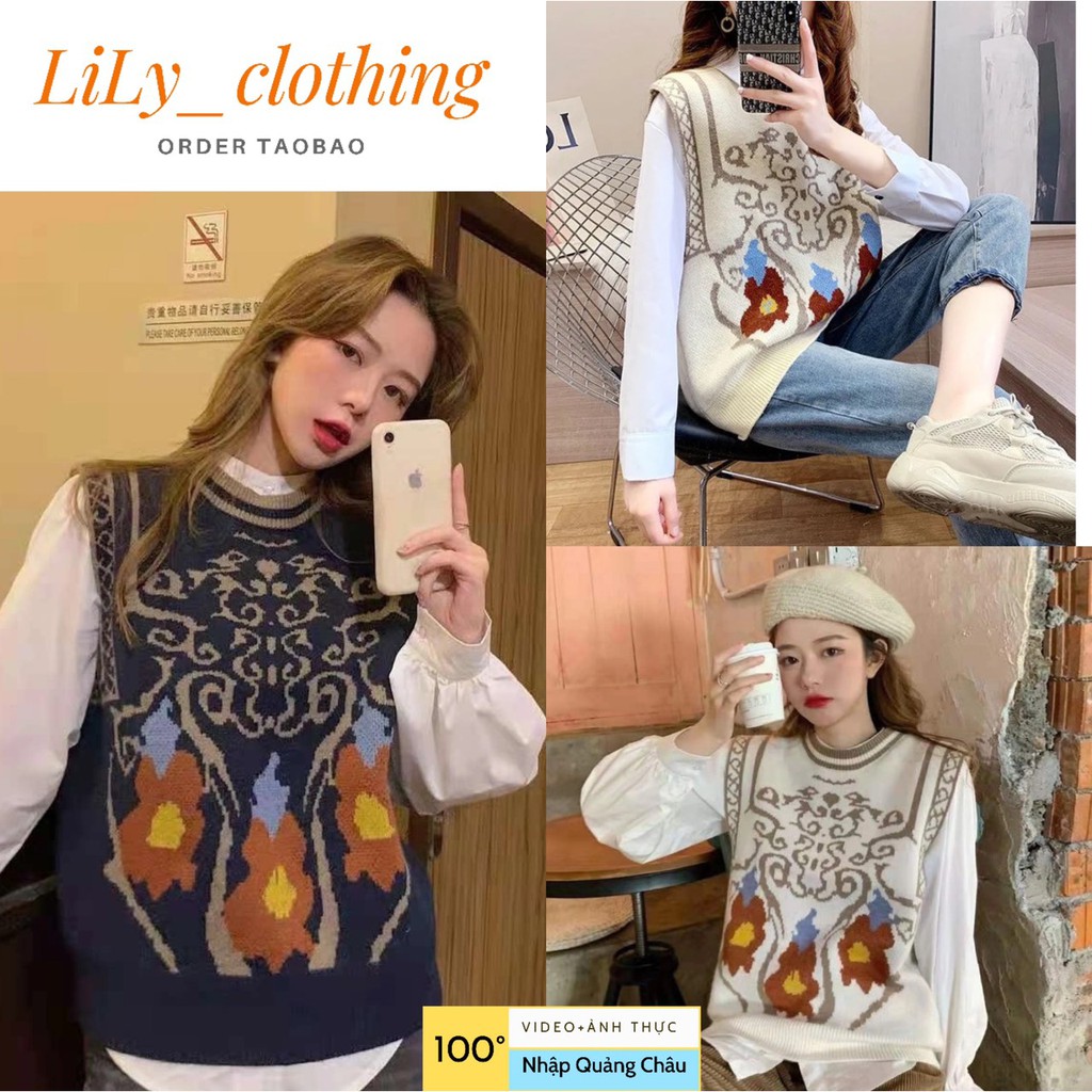 Áo gile len nữ ulzzang họa tiết cao câp [QUẢNG CHÂU-VIDEO] Áo len nữ form rộng lông mịn dáng gile kiểu Hàn - nhập taobao