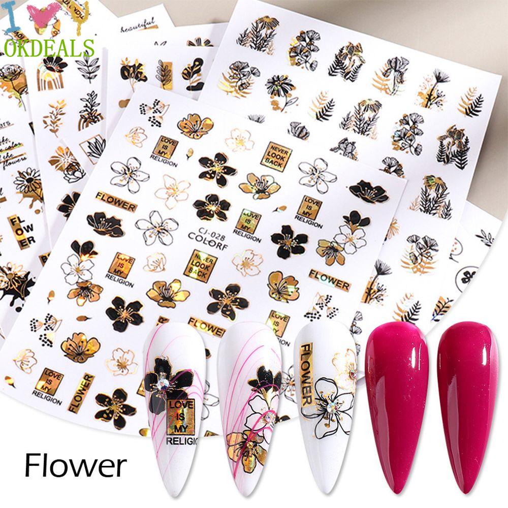 Miếng Dán Trang Trí Móng Tay Hình Hoa Lá Và Con Ong 3D Màu Đen|Sơn Móng Tay Hình Khuôn Mặt Trừu Tượng
