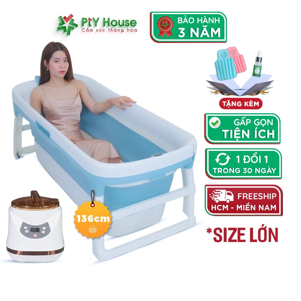 Compo Bồn Tắm Gấp Gọn PTY HOUSE, Kích Thước 136cm Và Máy Xông Hơi Cao Cấp, Tắm Xông Hơi Thư Giãn - Bảo Hành 3 Năm