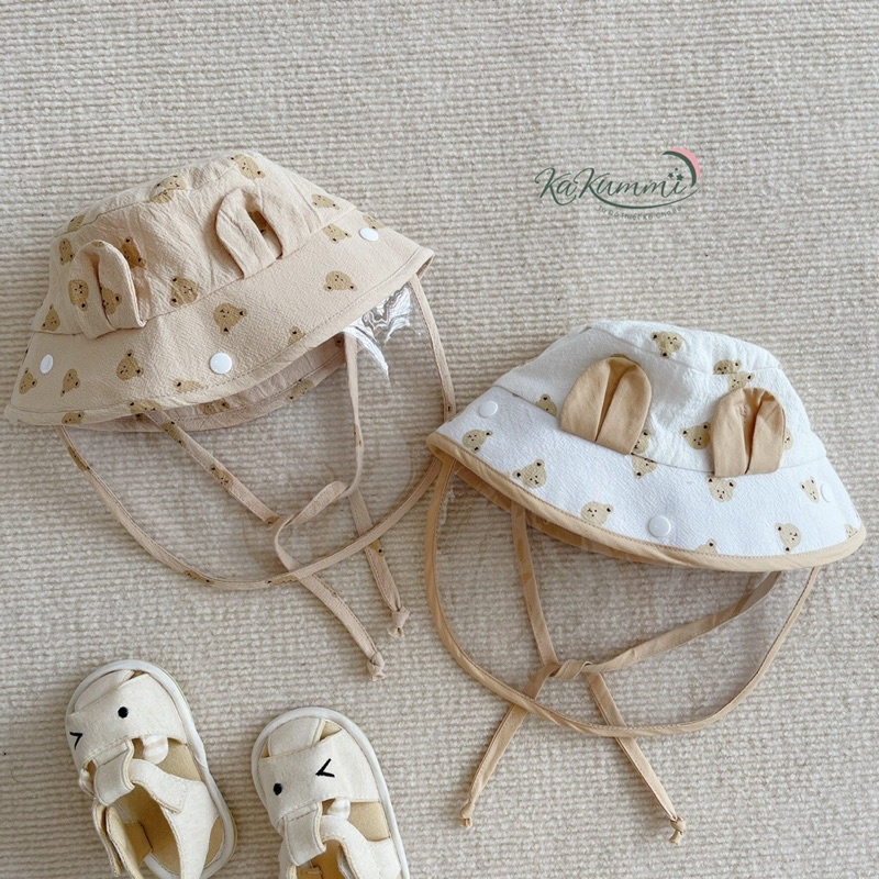 Mũ chống giọt bắn hình tai gấu cho bé, có thể tháo rời tấm chắn