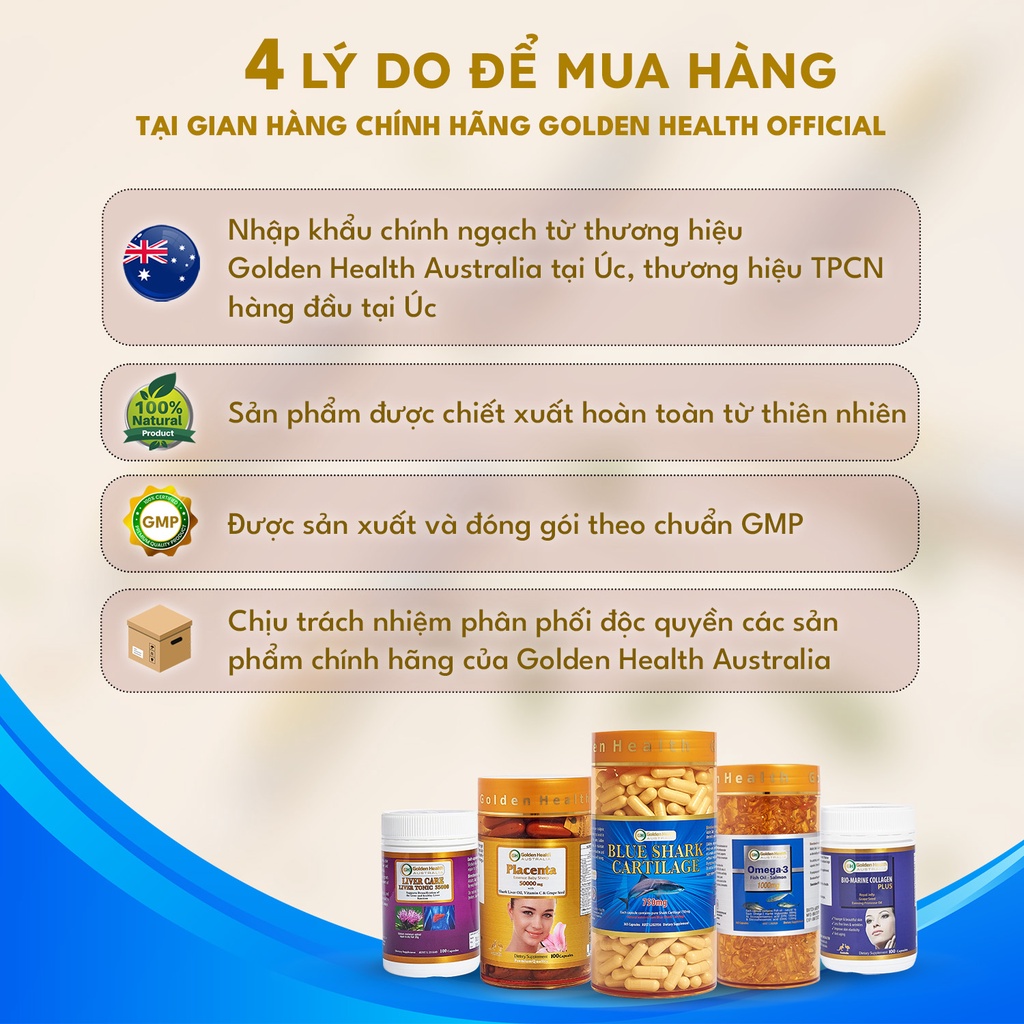 [GOLDEN HEALTH] Sụn vi cá mập - Blue Shark Cartilage 750mg hộp 365 viên