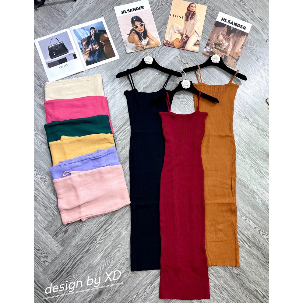Váy maxi len trơn body 2 dây bún