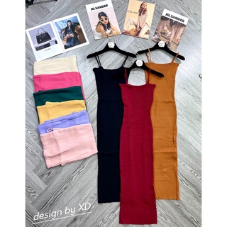 Váy maxi len trơn body 2 dây bún