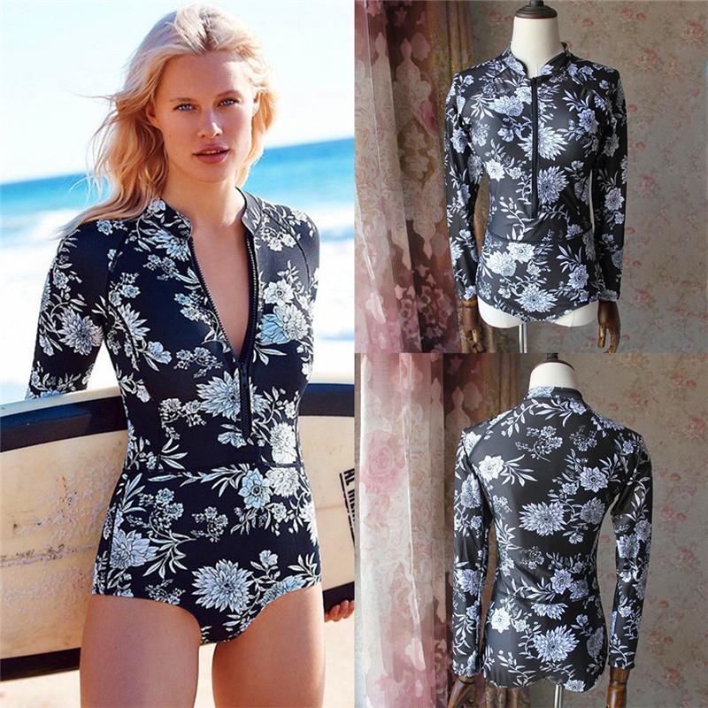 Đồ bơi 1 mảnh tay dài khoá kéo trước