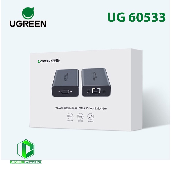 Bộ kéo dài VGA qua dây mạng Cat5/Cat6 100 -140 met + Audio 3.5mm Ugreen 60533 Chính Hãng CM250