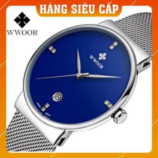 HOT 2021 [CAO CẤP] Đồng hồ nam WWOOR 8018 dây lưới máy mỏng Fullbox chính hãng