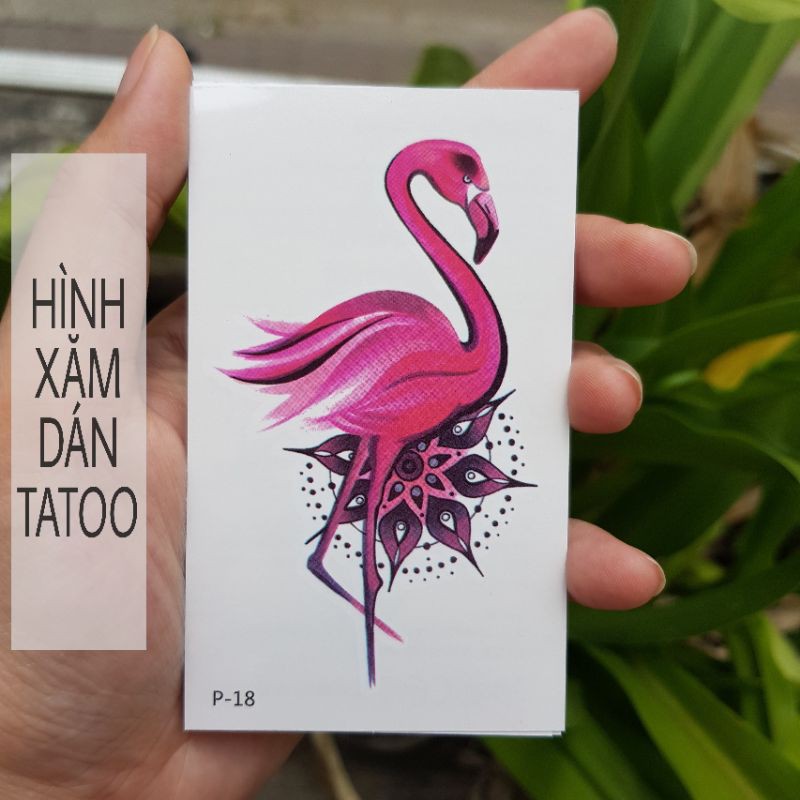 Hình xăm hồng hạc p18. Xăm dán tatoo mini tạm thời, size &lt;10x6cm