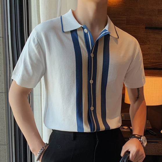 Áo Polo Nam Phối Cúc Kẻ Sọc Tay Lỡ Vải Cá Sấu Cotton Xuất Xịn, Chuẩn Form - Verano