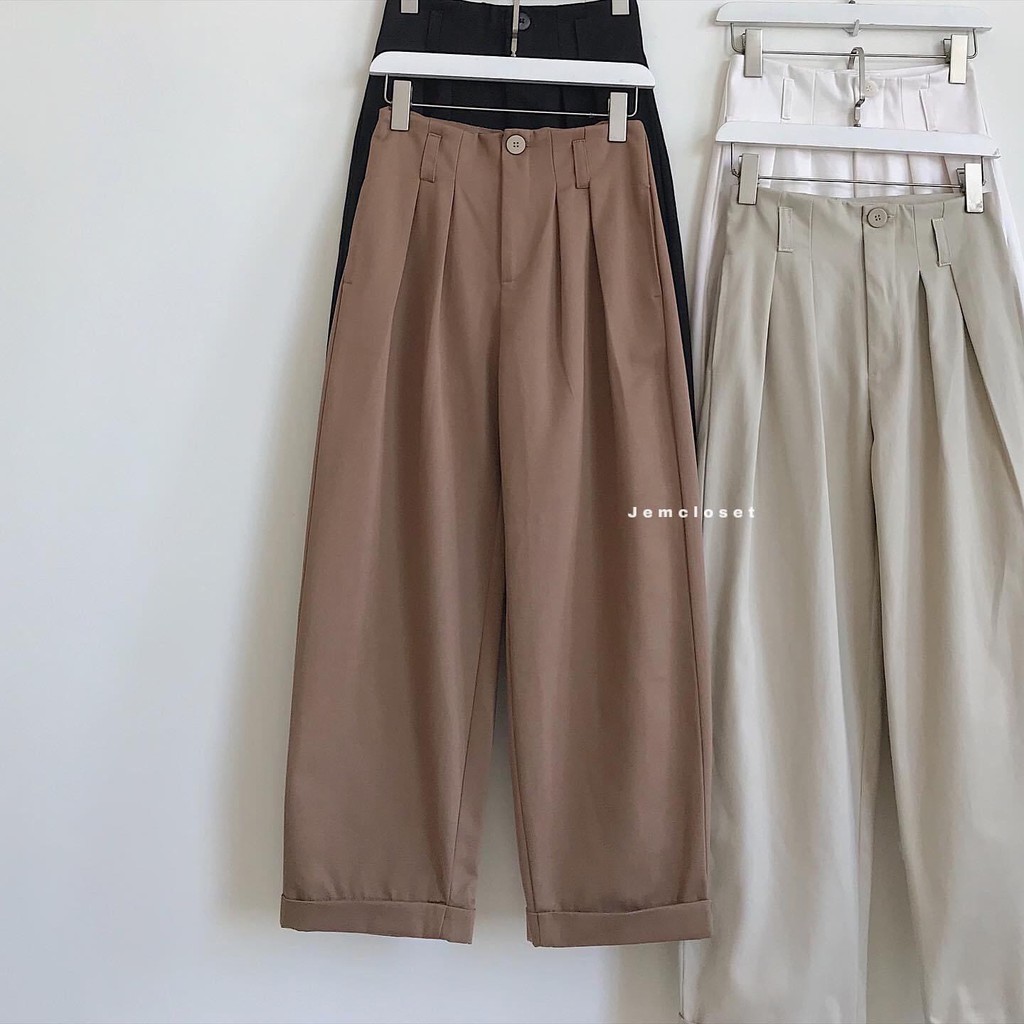 Quần Kaki Nữ Ống Rộng JEMCLOSET Cạp Cao Quần Baggy Nữ SPEA Chất Kaki Dày Phong Cách Công Sở Lên Form Siêu Tôn Dáng 2734