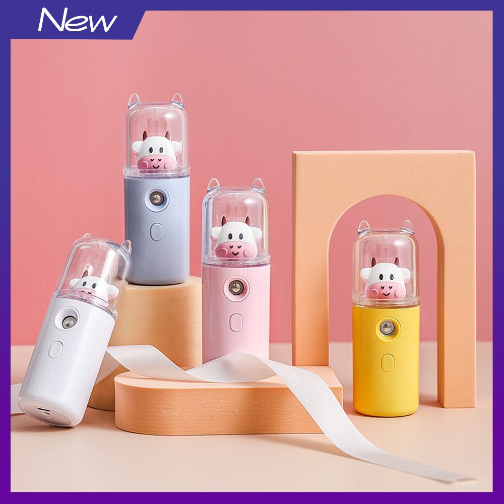 [𝐍𝐄𝐖] Máy phun sương mini sạc tích điện Unicorn Sleepy 30ml, Hình Chú Bò Sữa 4 Màu