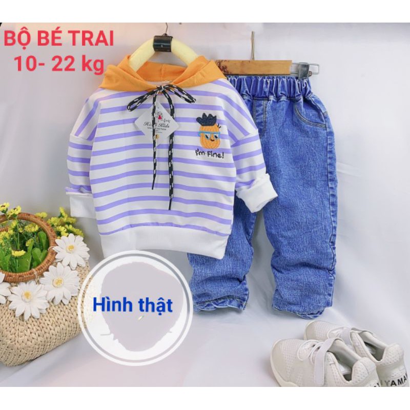 Bộ bé trai áo thun quần jean dài siêu chất haivanco cho bé 10 đến 22 kg thun cotton 4 chiều, quần dày mềm mại thoáng mát