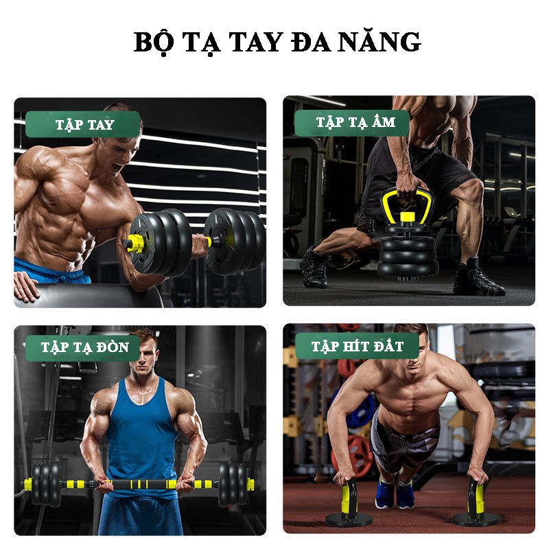 [FREE SHIP] Bộ Tạ Tay Đa Năng (5 In 1) 30kg Kết Hợp Tạ Đơn,Tạ Đòn,Tạ Ấm Đại Nam Sport + Tặng Găng Tay,Kìm Bóp