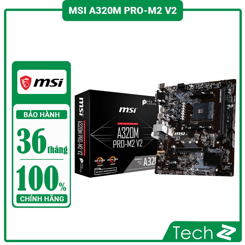 Bo mạch chủ MSI A320M-A PRO MAX (AMD A320, Socket AM4, m-ATX, 2 khe RAM DDR4)