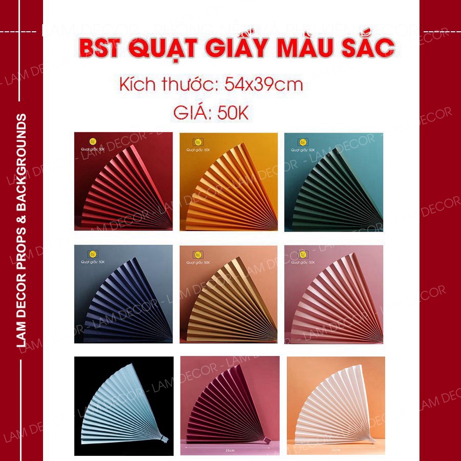 Quạt giấy màu sắc dùng để trang trí chụp ảnh, phụ kiện chụp ảnh quà tết