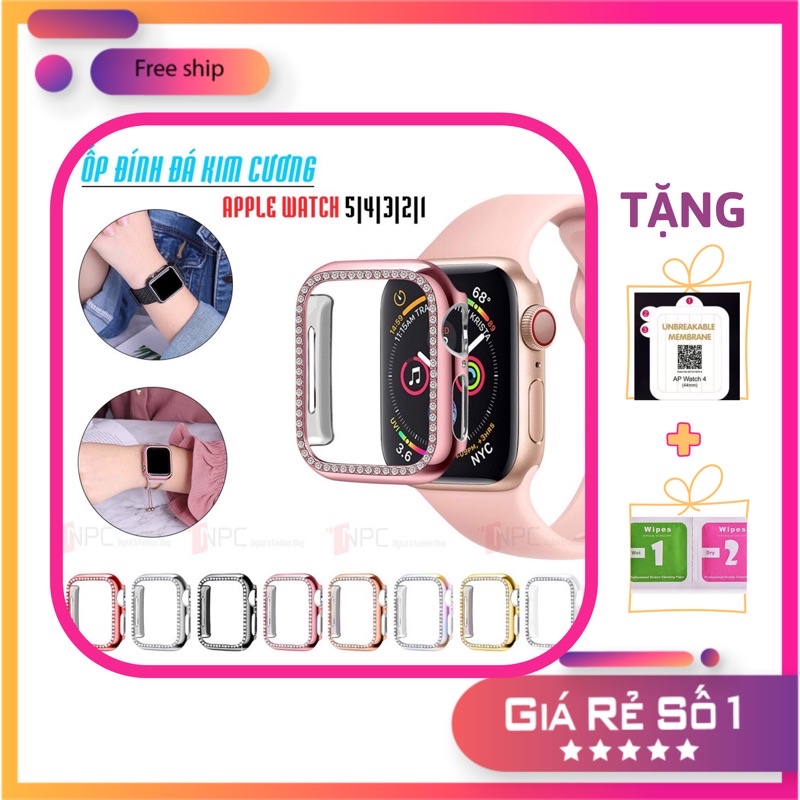 Combo Dây Silicon Và Ốp Đính Đá Lấp Lánh Cho iWatch 1/2/3/4/5/6/se/t500/t500+