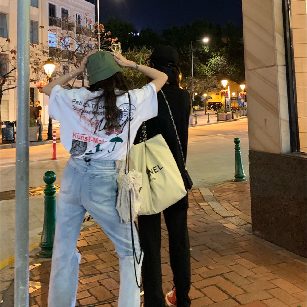 ▤Áo Thun Cotton Trơn Tay Ngắn Dáng Rộng In Hình Hươu Phong Cách Retro Hồng Kông Thời Trang Xuân Hè Hàng Mới Dành Cho Bạn Nữ 2022