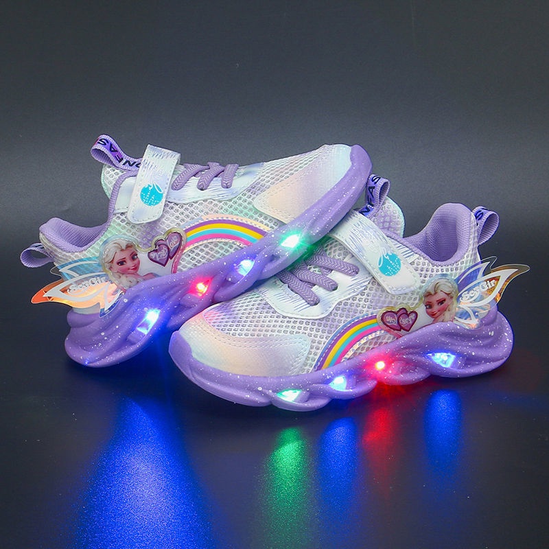 Giày Thể Thao Phối Lưới Thoáng Khí Có Đèn Thời Trang Xuân Thu 2022 Mới Cho Bé Gái