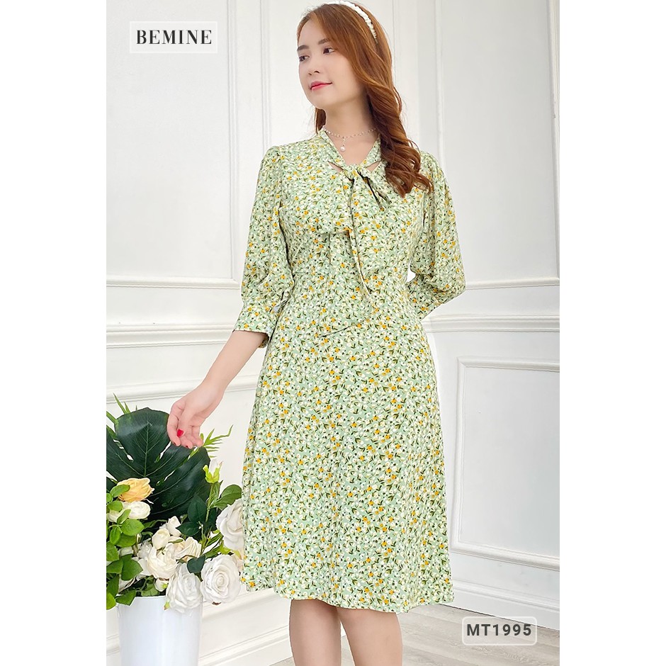 [Mã WABRWA15 giảm 15% đơn 300K] Đầm hoa tay lỡ cổ thắt nơ tùng xòe BEMINE MT1995XANHLA | BigBuy360 - bigbuy360.vn