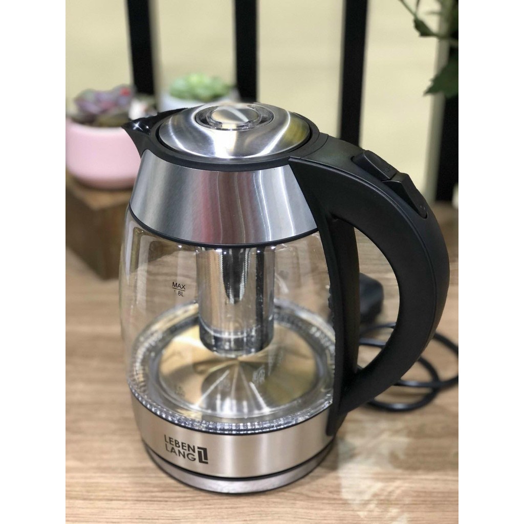 Ấm siêu tốc thủy tinh Lebenlang LBL2819 1.8l của Đức, có lưới lọc trà - Bảo hành 2 năm