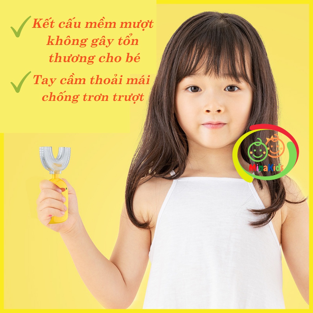Bàn Chải Đánh Răng Chữ U Bằng Silicon Mềm Mại Cho Bé Từ 2 Đến 12 Tuổi Hình Vịt Dễ Thương BC03