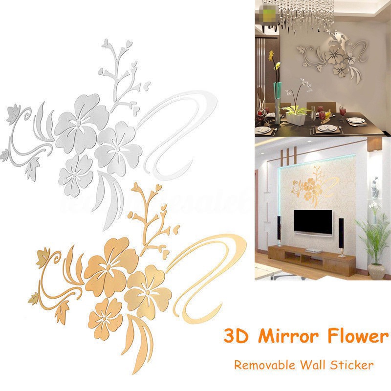 Sticker Dán Tường Bằng Acrylic Với Họa Tiết Hoa 3D Hiệu Ứng Gương