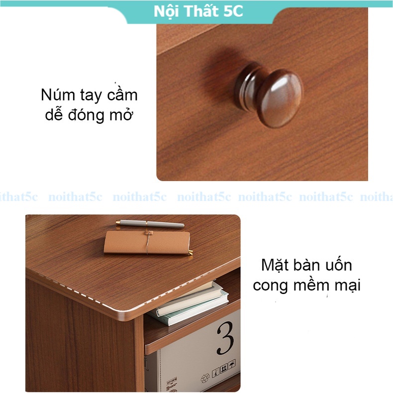 Bàn làm việc để máy tính gỗ công nghiệp màu trắng trang nhã, bàn học kèm hai hộc tủ và kệ để chân tiện dụng thông minh