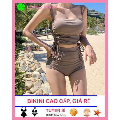 Bikini xám tro thun gân rút dây sành điệu (kèm hình thật)