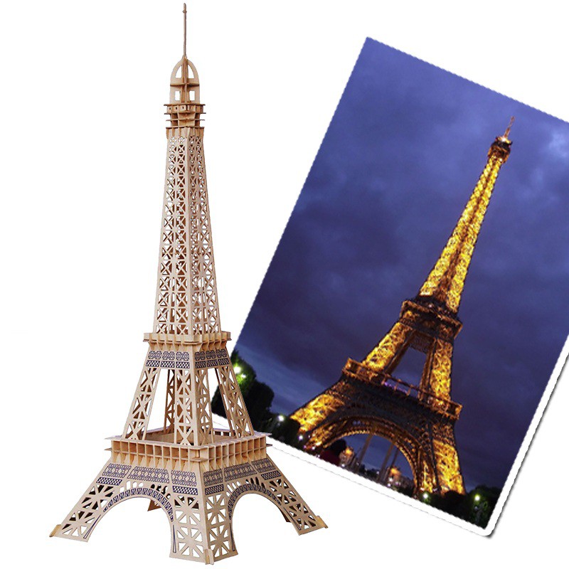 Đồ chơi lắp ráp gỗ 3D Mô hình Tháp Eiffel Eiffel Tower HD-F001D - Tặng kèm đèn LED