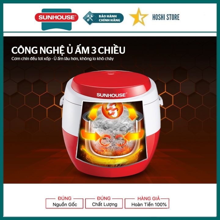 [Mã ELHADEV giảm 4% đơn 300K] NỒI CƠM ĐIỆN 1.8L SUNHOUSE MAMA SHD8661 ĐỎ TRẮNG, chất lượng Hàn Quốc, bảo hành 2 năm