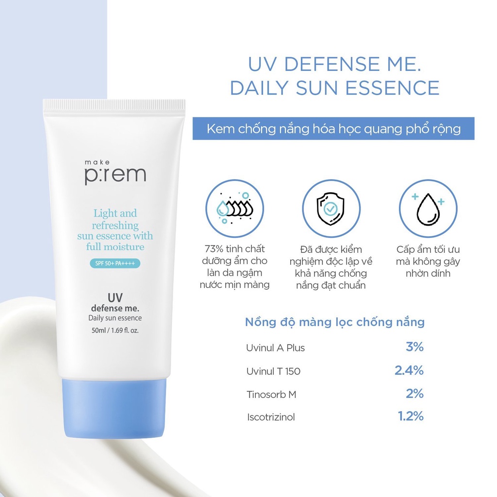 Kem Chống Nắng Make Prem UV Defense Me Calming Vật Lý / Make P:rem Tone Up Sun Cream 50ml Fluid 150ml Chính Hãng