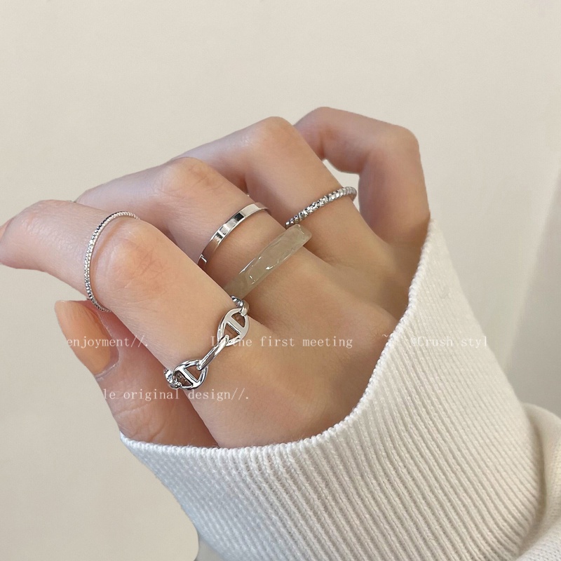 Bộ nhẫn AY bằng hợp kim đính ngọc trai nhân tạo phong cách cổ điển