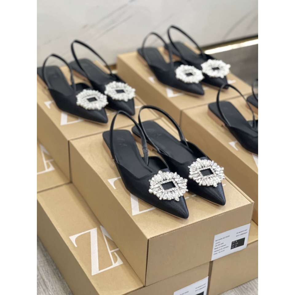 Giày búp bê nữ mũi nhọn đính đá Minhtuyetshoes-Giày nữ đính đá mặt mặt trăng mẫu mới hothit thời trang hè 2022 mã GN2022