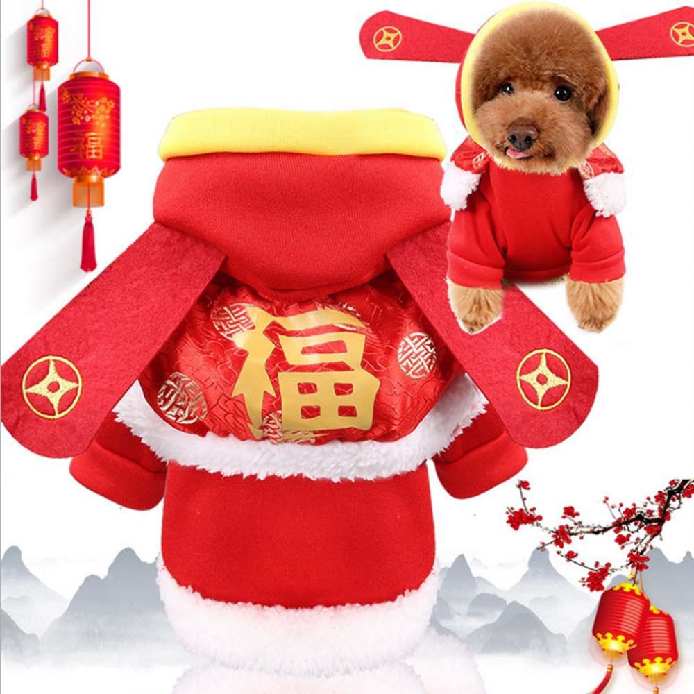 Áo choàng nỉ bông ấm áp có tay, có mũ dành cho chó, mèo, thú cưng - mừng năm mới dễ thương