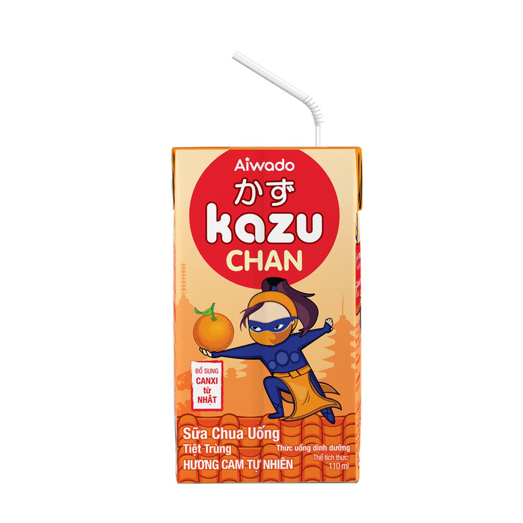 Aiwado Kazu Chan - Sữa chua uống hương Cam tự nhiên (Thùng 48 hộp 110ml)