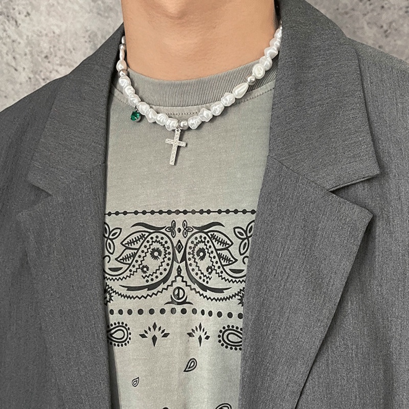 vòng cổ Mặt Chữ Thập Đính Ngọc Trai Thời Trang