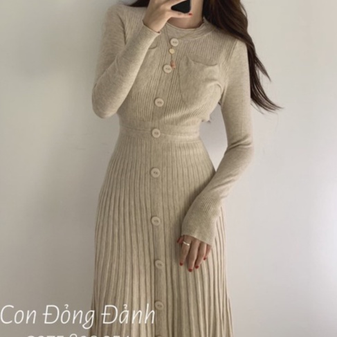 Váy len dài cúc giả con đỏng đảnh VD032 [Chất len loại 1]