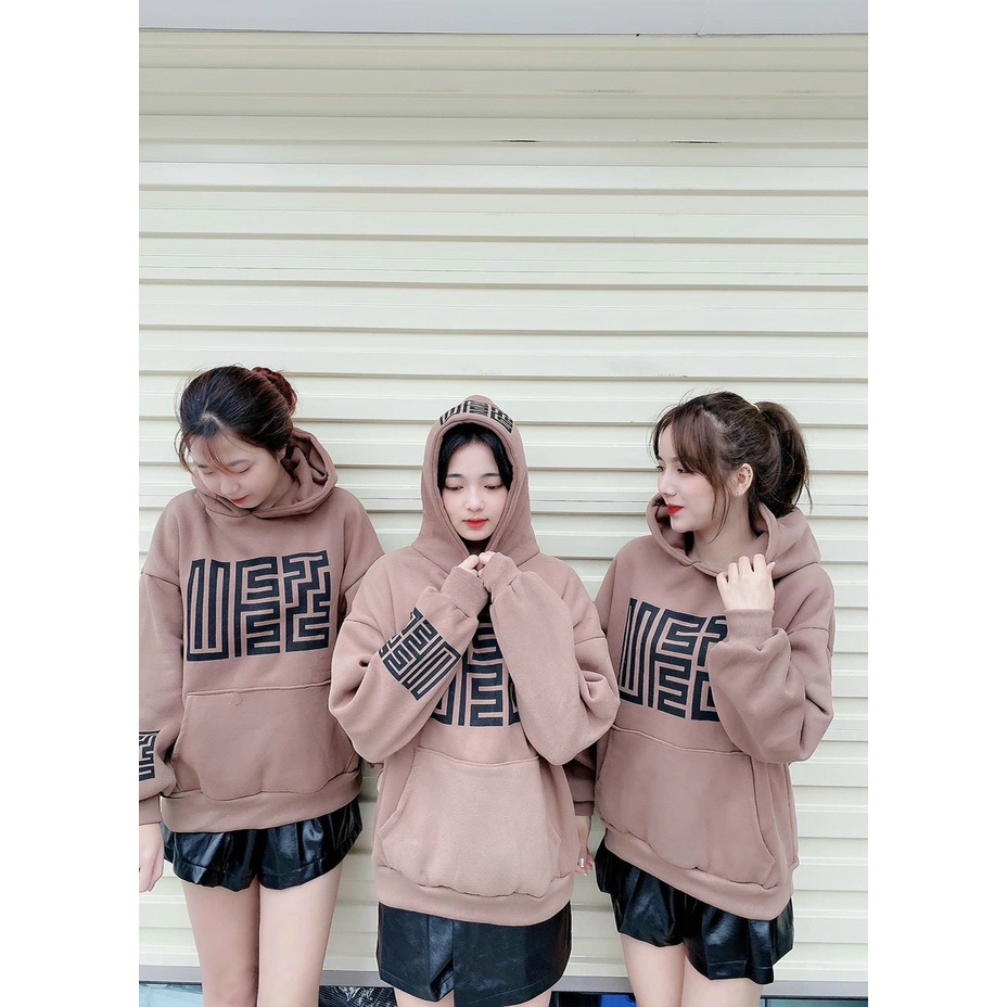Áo hoodie chất nỉ unisex họa tiết mê cung màu nâu tây siêu ấm | BigBuy360 - bigbuy360.vn