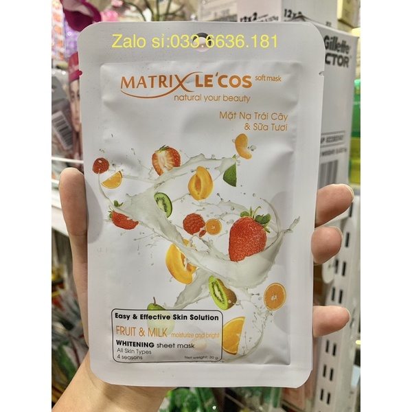 mặt nạ MATRIC trái cây và sữa tươi giúp dưỡng trắng da,giữ ẩm,săn chắc mềm mịn da