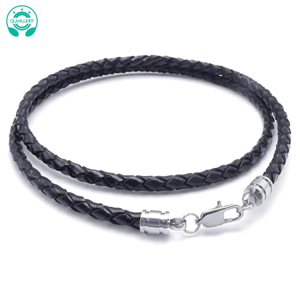 Vòng cổ da 3mm bằng thép không gỉ màu đen kèm túi đựng 40cm thời trang cho nam