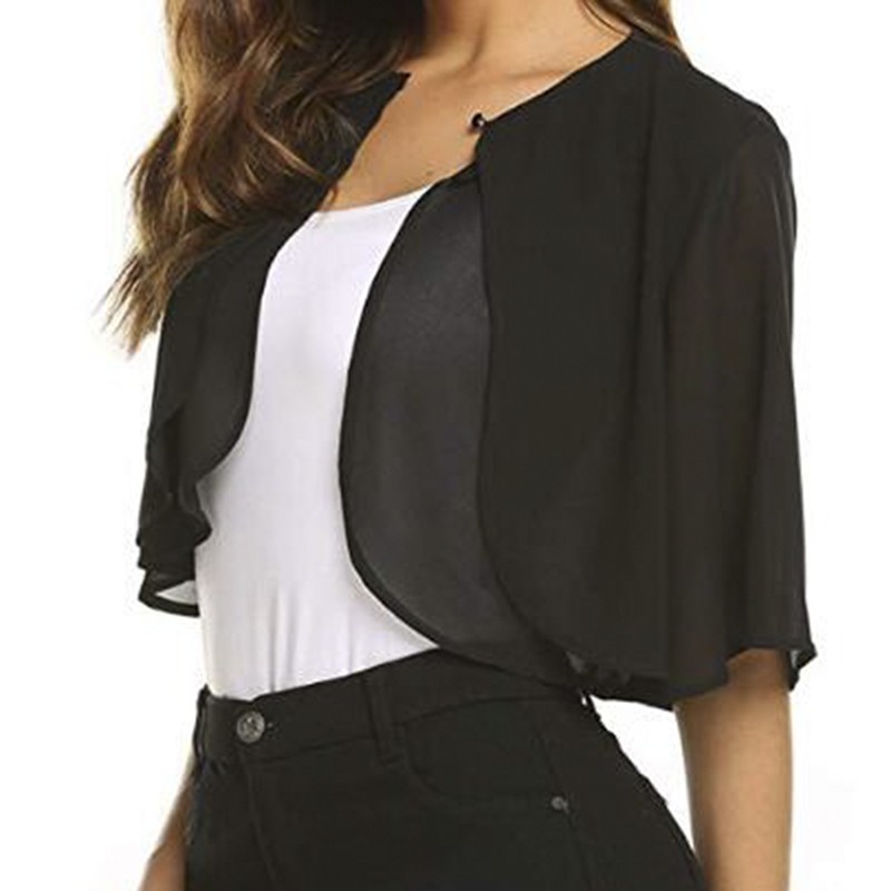 Áo choàng tay ngắn chất liệu vải voan thiết kế nút mở phía trước thời trang cho nữ | BigBuy360 - bigbuy360.vn