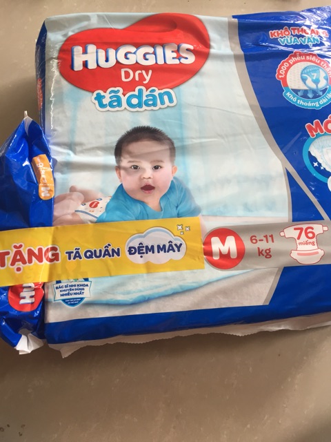 Tã dán Huggies M76 tặng 6 miếng tã quần size M