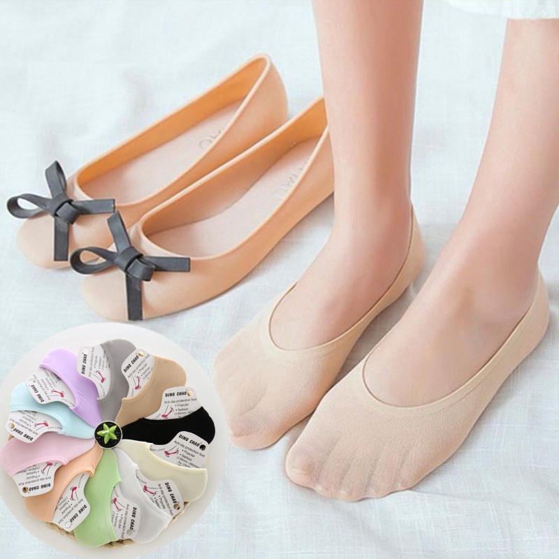 Bộ 10 Đôi Vớ Cổ Thuyền Bằng Silicone Màu Sắc Kẹo Ngọt Chống Trượt Dành Cho Nữ