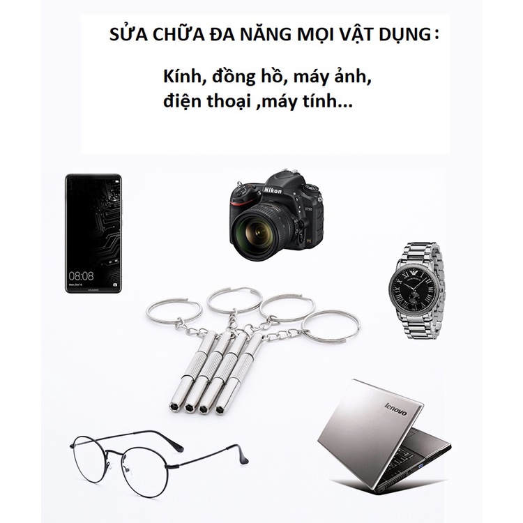 Tua vít 3 đầu đa năng nhỏ gọn tiện lợi kèm móc gắn chìa khóa bỏ túi sửa chữa kính, thiết bị điện tử