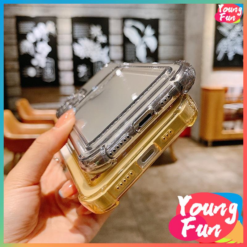 YoungFun Với Chủ Thẻ Chống Sốc Vỏ Điện Thoại Trong Suốt Tương Thích Cho iPhone 11 12 13 Pro Max X XS Max XR 7 8 Plus SE 2020 Ốp lưng TPU trong suốt bằng silicon mềm