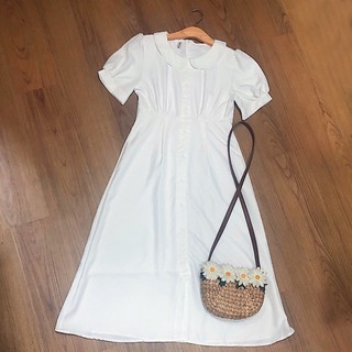 Đầm váy freesize trắng cổ sen