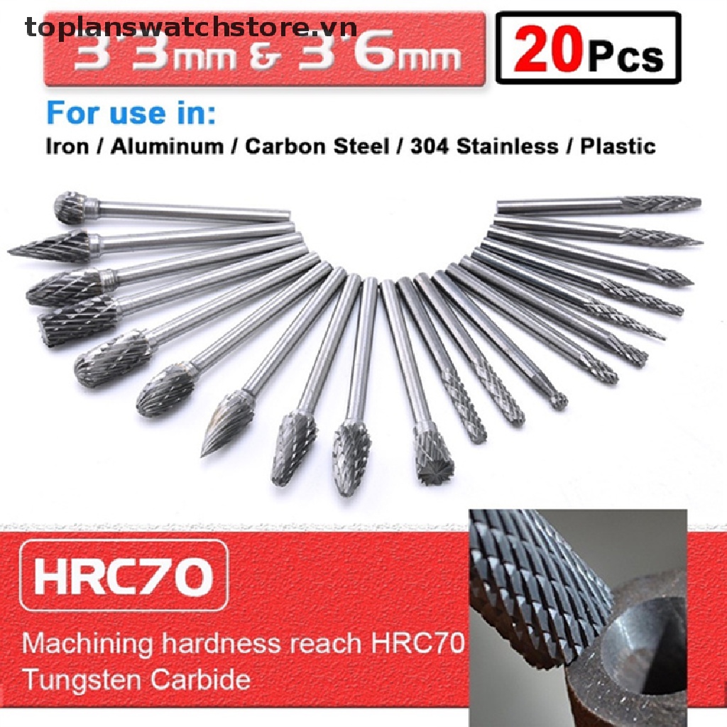 [toplanswatchstore] Set 20 Mũi Mài Hợp Kim Tungsten Carbide 3 * 3mm &amp; 3 * 6mm