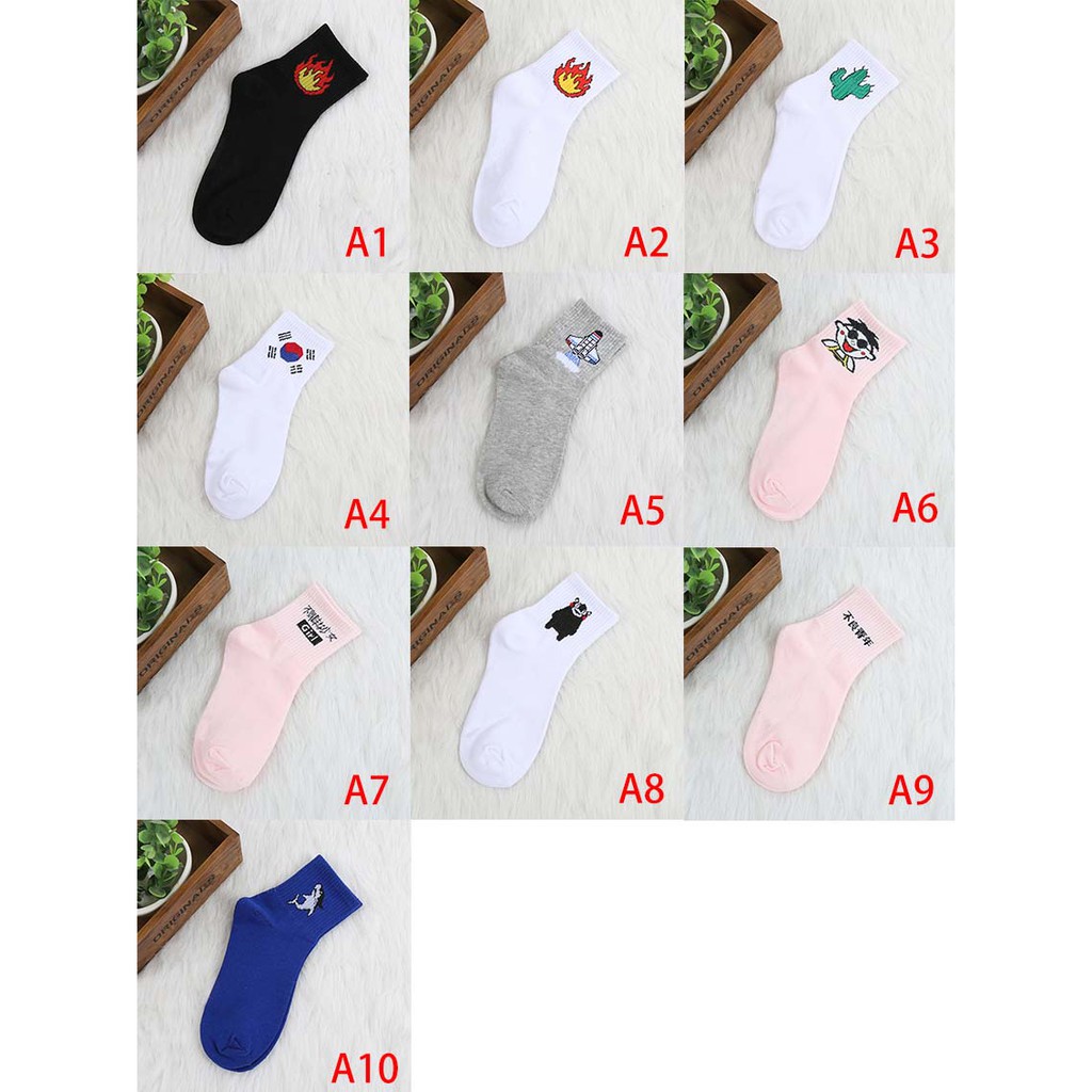 Vớ Thể Thao Cotton 30 Màu In Họa Tiết Hoạt Hình Dễ Thương Phong Cách Harajuku Cho Nam Và Nữ