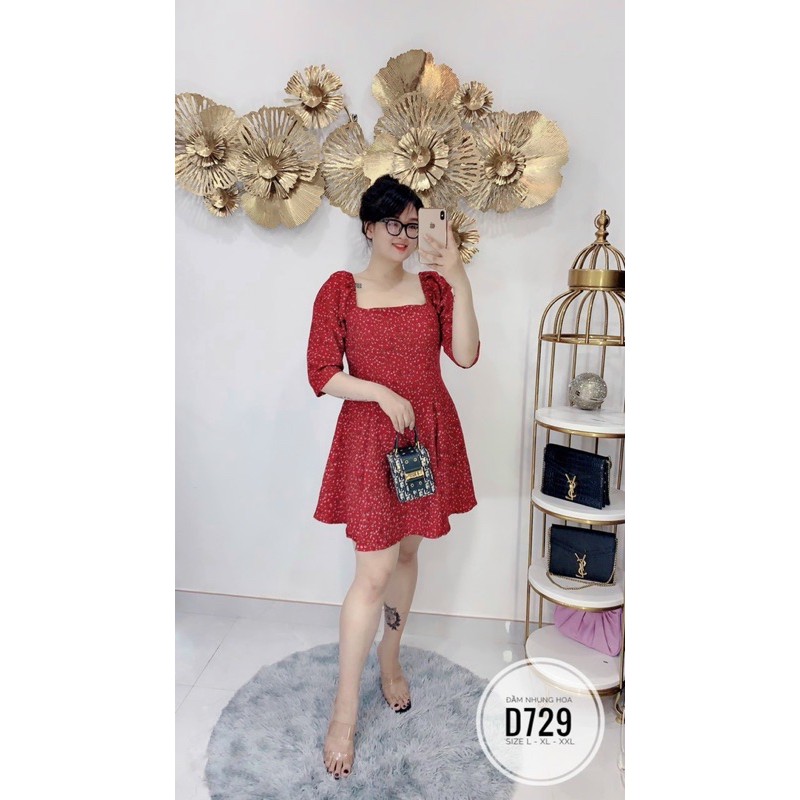 BIGSIZE Đầm nhung hoa D729