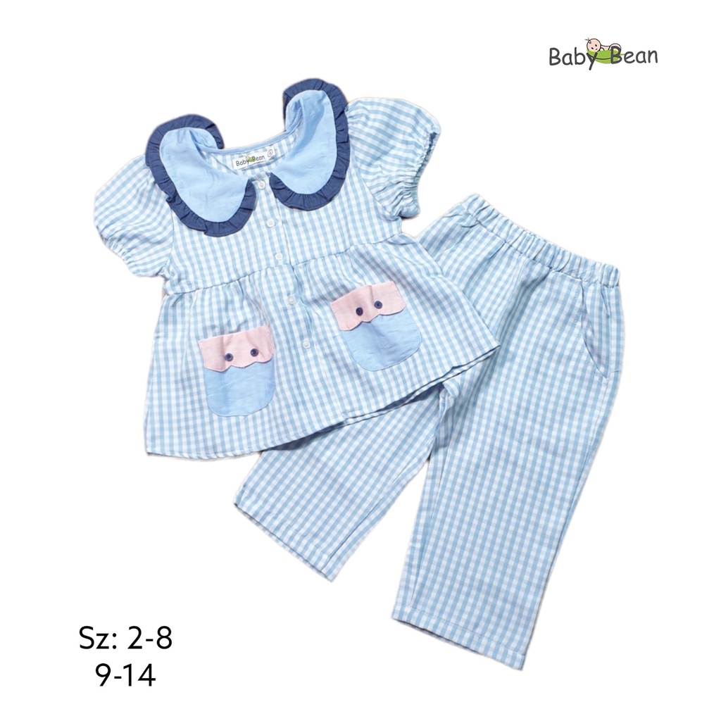 Bộ Đồ Cotton Caro Cổ Sen Túi Thêu Bé Gái BabyBean (8kg-33kg)